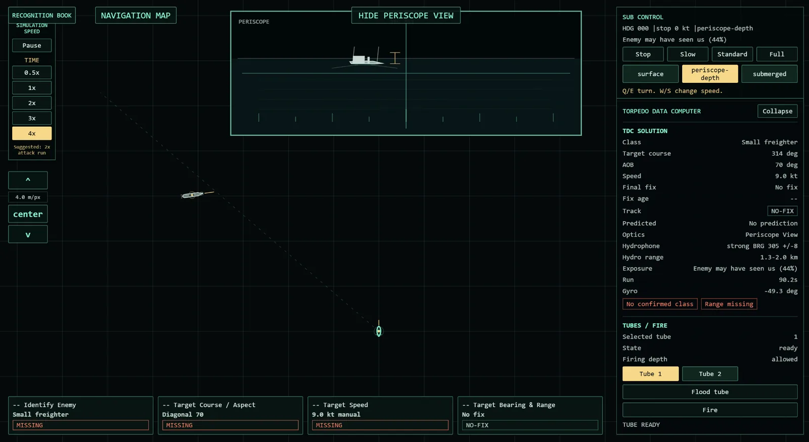 Sinking Steel — torpedo data computer panel with dials for target speed, bearing, and angle on bow